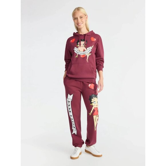 Betty Boop Women's Graphic Print Joggers, Size L (12-14), Relaxed Fit, Red - Picture 4 of 5